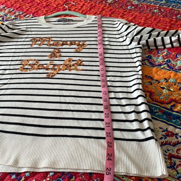 Christmas Holiday White and Black Striped Sweater - Picture 6 of 7